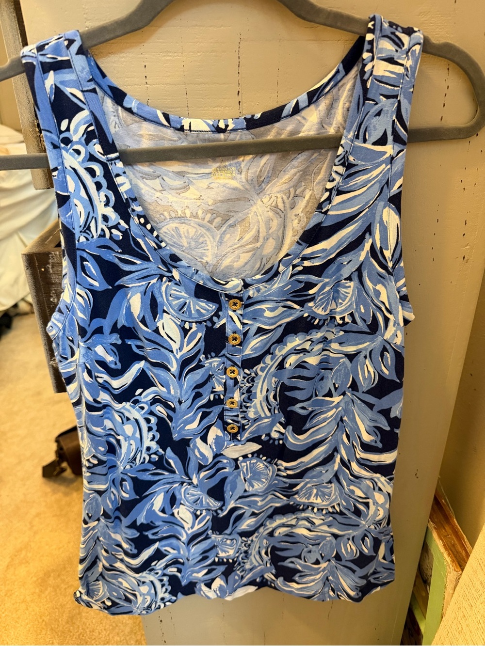 Lilly Pulitzer Navy and Light Blue Printed Henley Tank